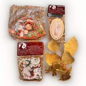 Vintage Kathy Lawrence Christmas Gift Tags Lot of 4 Sets Gold Foil Ornaments